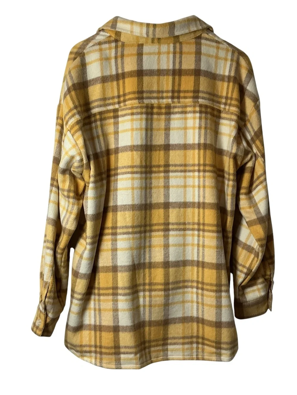 12PM Women's Large Yellow Plaid Shacket Button Up Flannel Shirt Jacket Long Slee